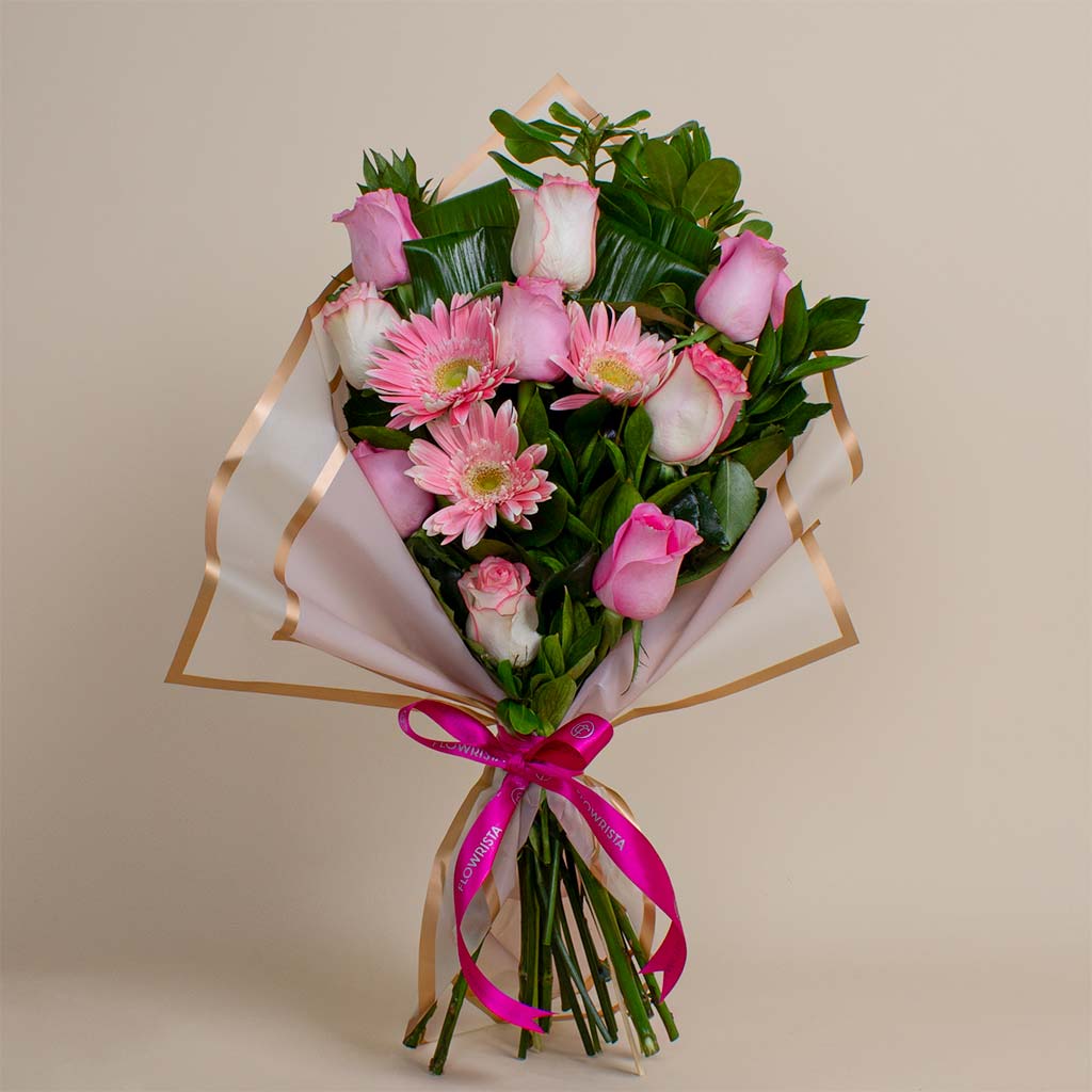 Fetching Pink Roses with Pink Gerberas Bouquet