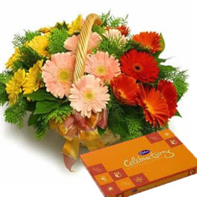 Gerbera Bouquet with Cadbury Celebrations Gift Combo