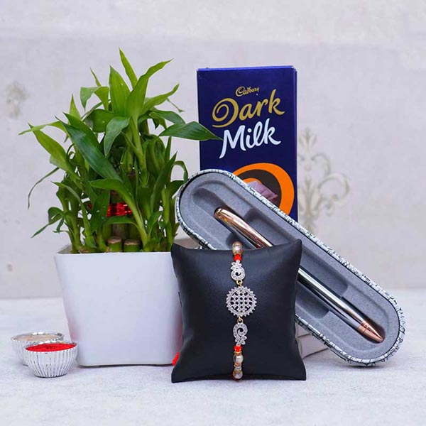Good Luck Plant paired with Fancy Rakhi Chocolate & Pen