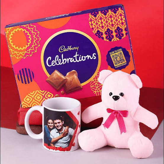 Gratifying Chocolates with Distinctive Personalized Mug with Cuddly Teddy Bear