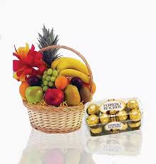 Healthy fresh fruits and delicious premium chocolate box.