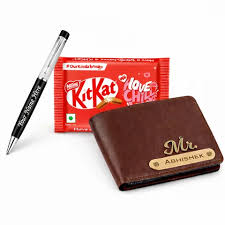 Kit Kat Chocolate with Personalised Leather Wallet and Metal Pen