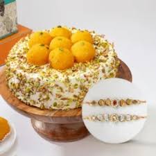 Kundan and Pearl Rakhi with Eggless Motichoor Cake.