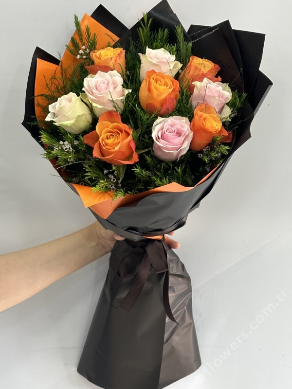 Light Pink & Orange Rose Bouquet