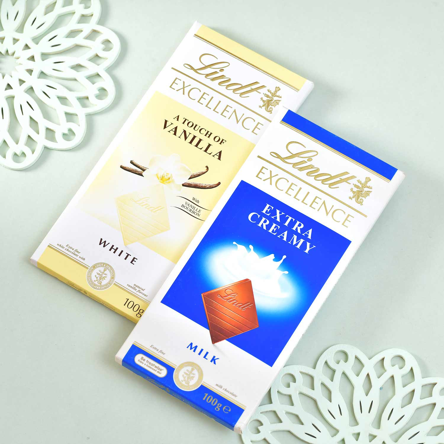 Lindt Excellence Assorted Chocolate Combo - Milk Extra Creamy & Touch of Vanilla Bars (Pack of 2, 200g)