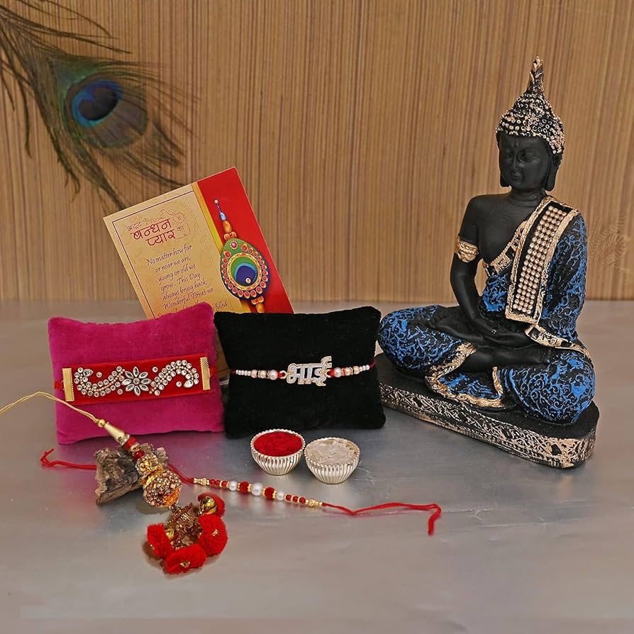 Lord Buddha Statue paired with Fancy Rakhi's