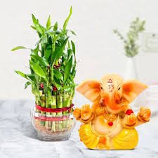 Lord Ganesha Idol & 2 Layer Bamboo plant