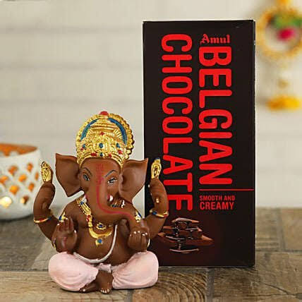 Lord Ganesha Idol with Amul Belgian Chocolate