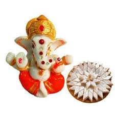 Lord Ganesha Statue with Kaju Katli