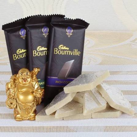 Losar Good Luck Combo: Laughing Buddha, Cadbury & Kaju Katli