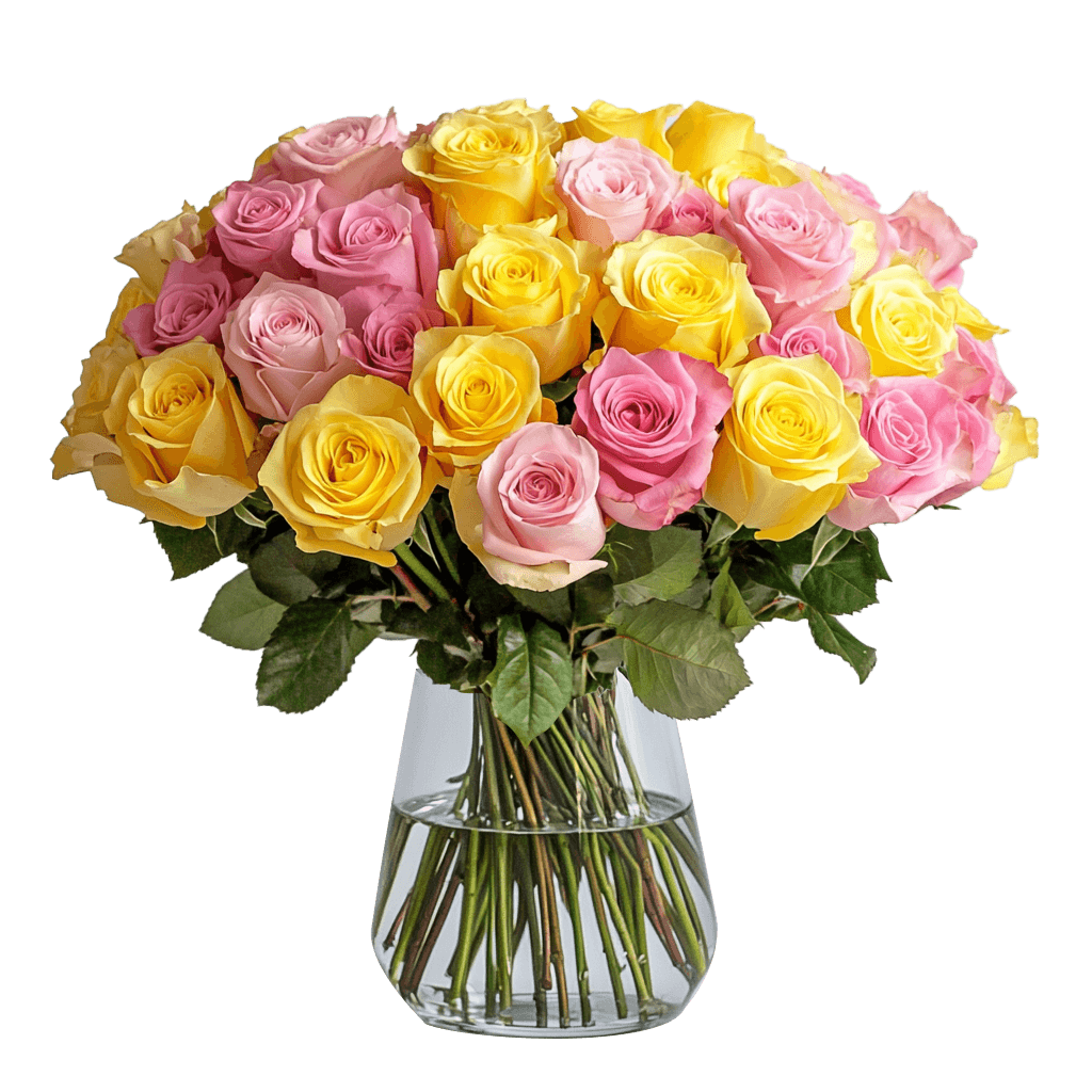 Lovely Pink and Yellow Roses Fused in a Glass Vasee