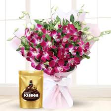 Lovely Purple Orchid Bouquet with Hershey's Kisses Chocolate