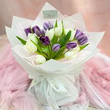 Lovely Purple Tulip Fused with White Roses Bouquet