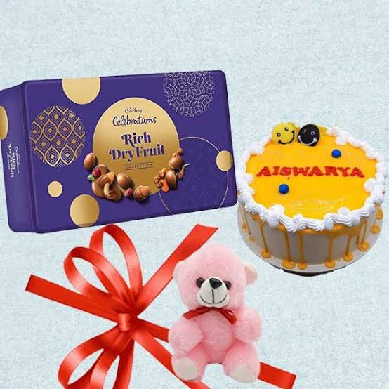 Luscious Mango Crem cake with Pink Teddy Bear and Premium Chocolate box  combo