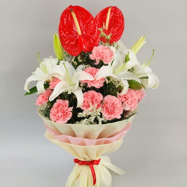 Marvelous Exotic Lilies, Anthurium and Carnation bouquet