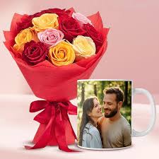 Multicolored Roses Bouquet & Personalized Mug