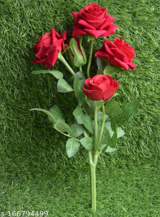 Natural Looking Artificial Red Roses Bunch (4 Stems)