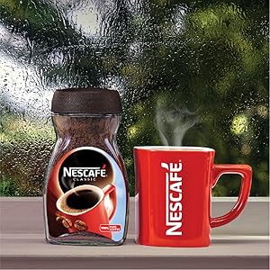 Nescafe Classic Coffee Glass Jar, with Red Personalized Coffee mug