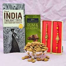 Nutritious Almond and Premium Chocolate & Fancy Rakhi Combo for Brother