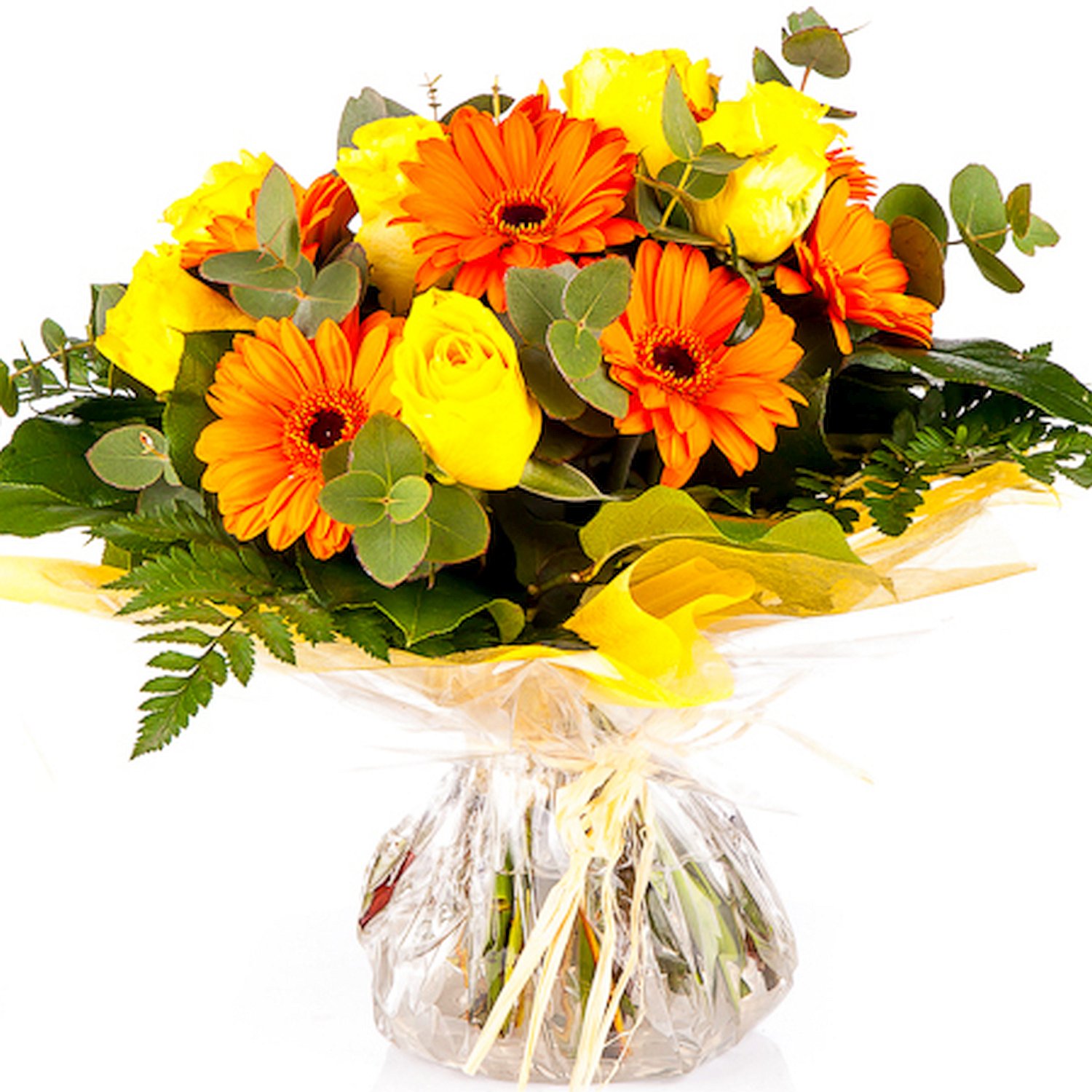 Orange Gerberas Combined with Yellow Rose Bouquet