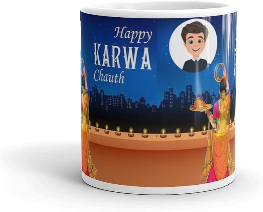 Personalized Karwa Chauth Coffee Mug with Name & Photo | Ceramic Gifting Cup