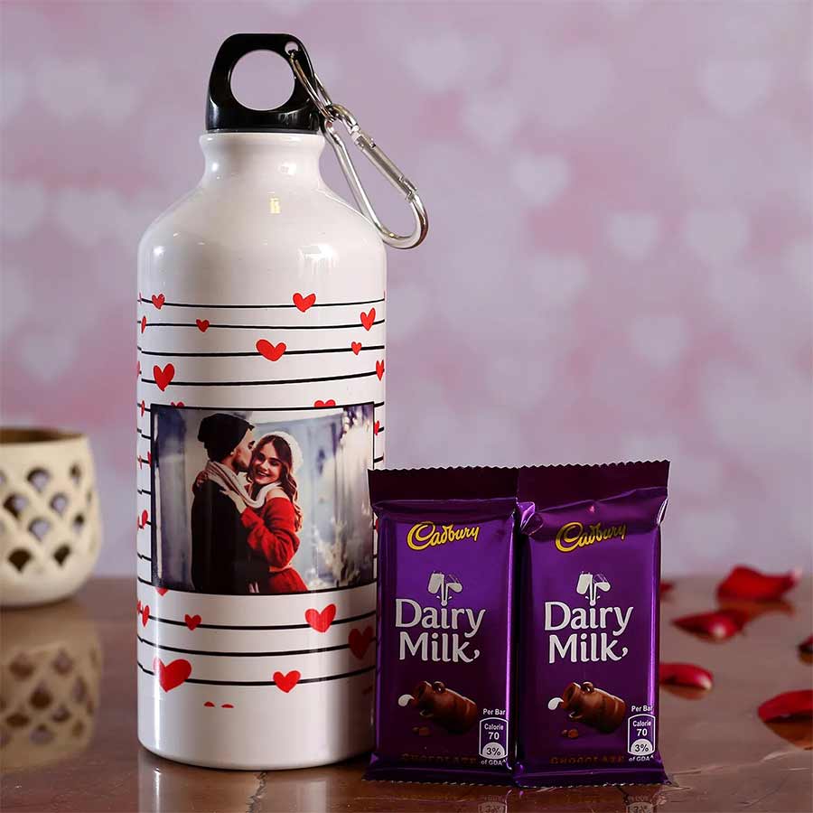 Personalized Water Bottle with Dairy Milk Chocolate.