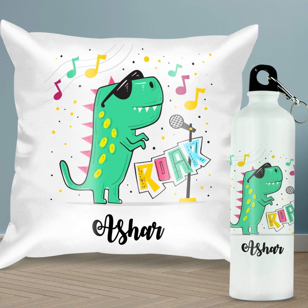 Personalized Water Bottle with Personalized Cushion cover for kids