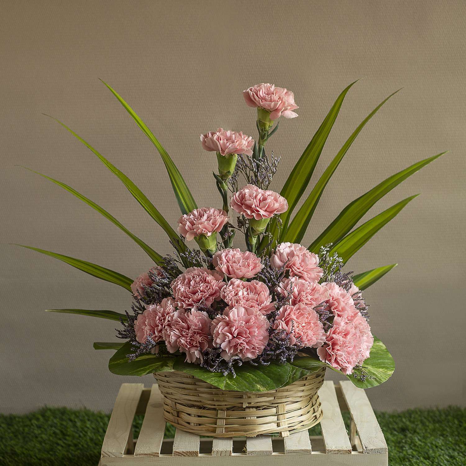 Pink Carnations in Basket