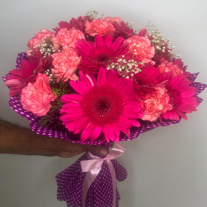 Pink gerberas and pink carnations bouquet