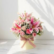Pink Lilies Pink Roses & Pink carnations Box Arrangement
