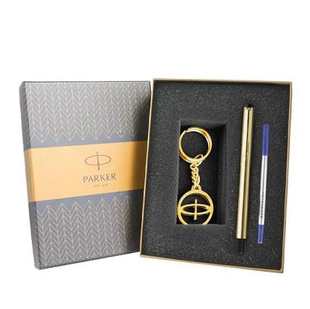 Preeminent Parker Vector Gold Roller Ball Pen and Gold Key Chain,