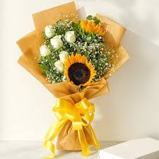 Premium bouquet with sunflowers and white roses