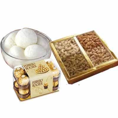 Premium Diwali Gift Box | Rasgulla, Dry Fruits & Ferrero Rocher Combo