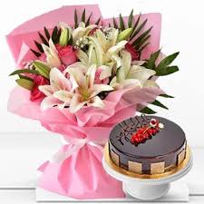 Premium Flower Bouquet & Delicious Cake Combo