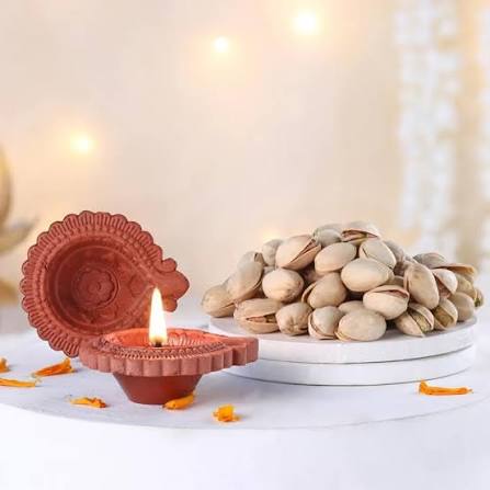 Premium Pista & Designer Diya Combo