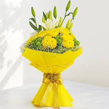 Premium White Lilies Added with Yellow Chrysanthemums