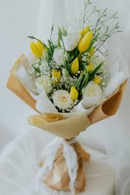 Premium Yellow Tulip and White Rose Bouquet.