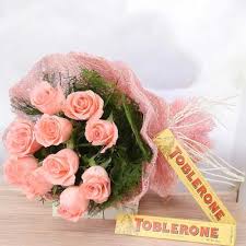 Pretty Pink Roses Bouquet & Toblerone Chocolate box