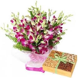Purple Orchids Bouquet with Assorted Dry fruits