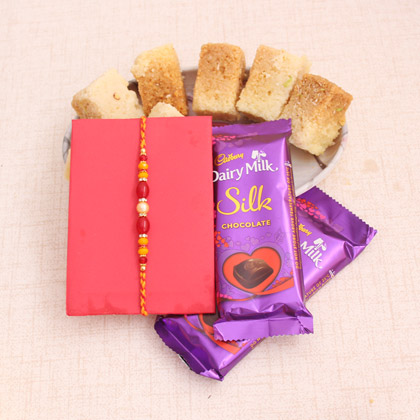 Designer Rakhi with Delicious Milk Cake & Yummy Chocolate