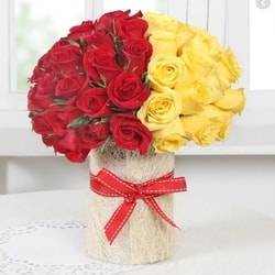 Red and Yellow Roses in vase