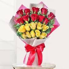 Red and yellow roses together