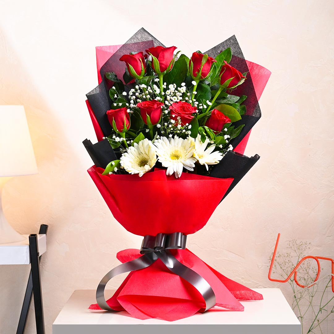 Red Rose and White Gerbera Bouquet
