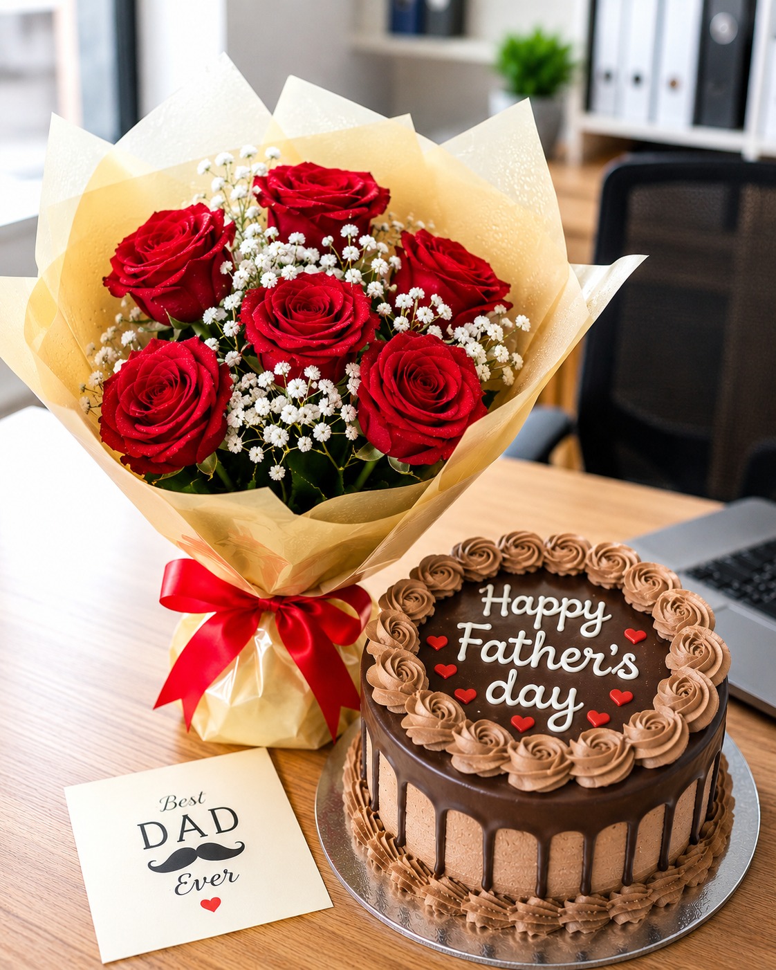 Romantic Red Roses Bouquet with Yummy Chocolate Cake