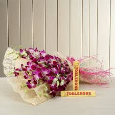 Striking Purple Orchid Bouquet with Toblerone Chocolates