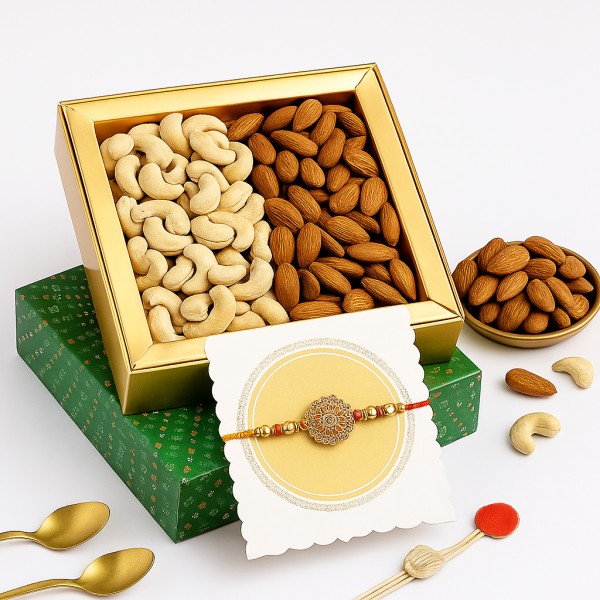 Stylish Rakhi with Almond & Cashew Combo