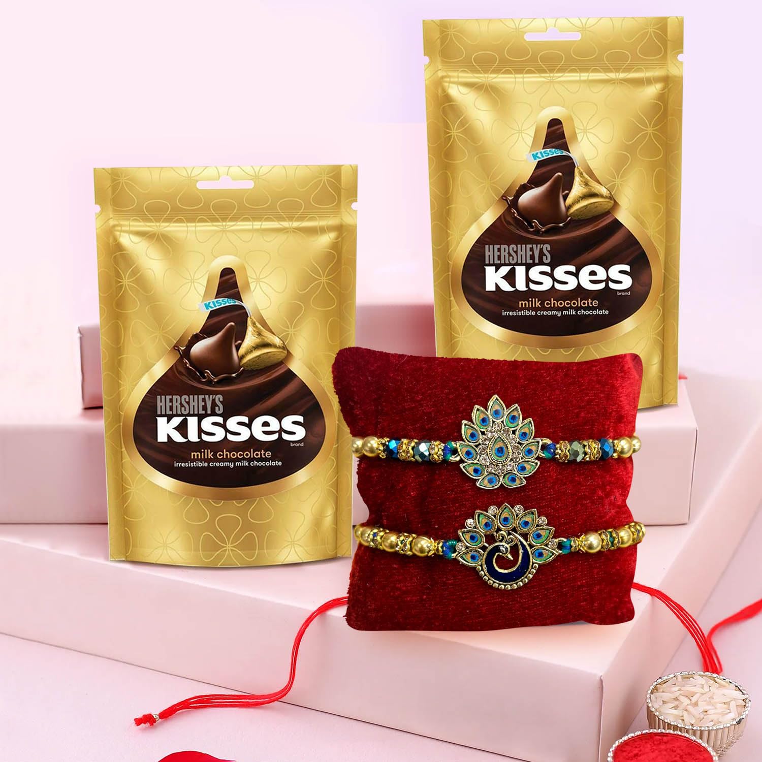 Sumptuous Hershey's Kisses Chocolate & Fancy Rakhi's Combo