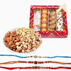 Sumptuous Mithai paired with Fancy Rakhi's and Nutritious Dry Fruits