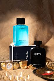 Versus and Guilty Perfume Set with Designer Rakhi & Chocolate box