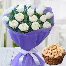 White Roses bouquet added with Cashew nut ( Kaju)